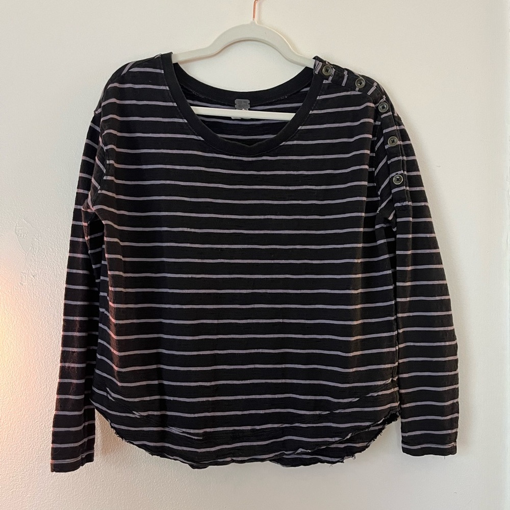 We The Free Black and Gray Striped Top
